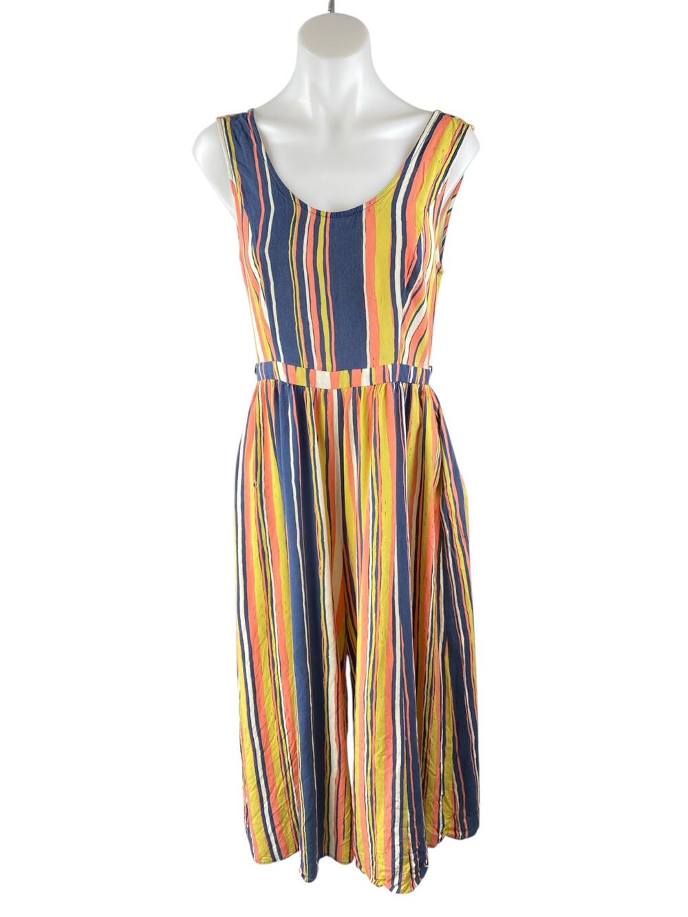 Modcloth Women's Multicolor Stiped Scoop Neck Sleeveless Wide Leg Jumpsuit Sz M